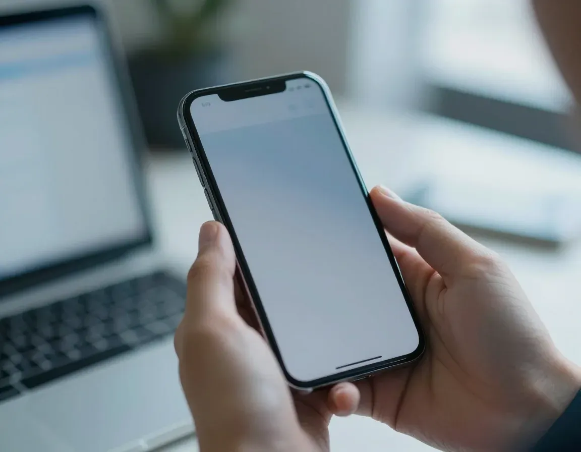 Mani tengono uno smartphone con lo schermo acceso
