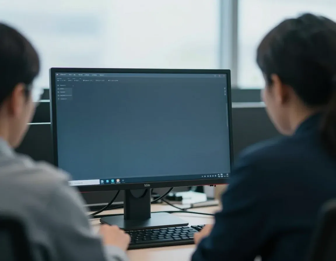 Due persone al lavoro davanti allo stesso monitor